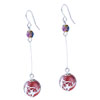 Silver Intricate Line Red Ball Earrings