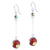 Golden Rectangular Inlay Red Ball Earrings