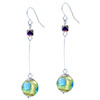 Blue And Green Rectangular Golden Ball Earrings