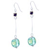 Golden Rectangular Inlay Pale Green Ball Earrings