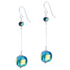Golden Rectangular Inlay Blue And  Turquoise  Ball  Earrings 