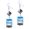 Silver And Pale Blue Stripes Rectangular Earrings