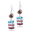 Pale Blue Silver And Pink Stripes Rectangular Earrings