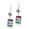 Bean Red Silver Pale Blue And Green Rectangular Earrings
