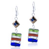 Pale Green Silver Red And Blue Stripes Rectangular Earrings
