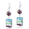 Silver Pale Green And Light Green Stripes Rectangular Earrings