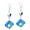 Silver Foil Blue And Golden Dichroic Glass Earrings
