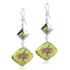 Silver Foil Yellow Green And Pink Dichroic Glass Earrings