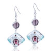 Silver Foil Red And Black Circle Dichroic Glass Earrings