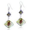 Silver Foil Red Speckle Dichroic Glass Earrings