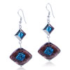 Silver Foil Bean Red And Blue Dichroic Glass Earrings
