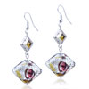Silver Foil Yellow And Red Speckles Dichroic Glass Earrings