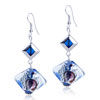 Silver Foil Blue And Red Speckles Dichroic Glass Earrings