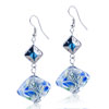 Silver Foil Blue And Green Brisk Flower Dichroic Glass Earrings