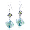 Silver Foil Pale Green Flower Dichroic Glass Earrings