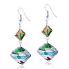 Green Silver And Pale Blue Stripes Earrings