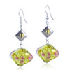 Gold Foil Pink  Flower  Dichroic Glass  Earrings 