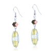 Red Hexagon Dangle Light Yellow And Silver Foil Murano Glass Oval Earrings