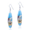 Silver  Flower  Blue Oval Shape  Earrings 