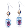 Silver Foil Red And Blue Speckles Dichroic Glass Earrings
