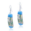 Gold Backdrop Green  Flower  Blue Cylinder  Earrings 