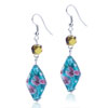 Silver Foil Pink Flower Blue Translucent Earrings