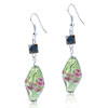 Silver Foil Pink  Flower  Pale Green Translucent  Earrings 