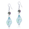 Silver Foil Pale Green  Flower  Translucent  Earrings 