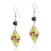 Silver Foil Pink  Flower  Yellow Translucent  Earrings 