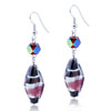 Dark Brown Silver And Red Stripes Earrings