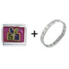 Gift Magenta  Italian   Charm  Bracelet