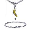 Silver Tone Yellow Enamel  Rhinestone  Shoe Bracelet Combination