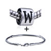 Cylindrical Shaped  Letter   W  European Bead Bracelet Combination