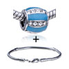 Drum Shaped Crystal And Blue  Band  Pattern European Bead  ... 