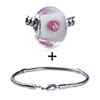 Round Shaped White Murano Flower Pattern European Bead  ... 