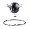 Round Shaped Black Murano Flower Pattern European Bead  ... 