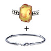 Round Champagne Yellow &amp; Orange Swirled Murano Glass Bracelet  ... 