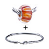  Red   Murano  Orange Stripe Pattern European Bead Bracelet  ... 