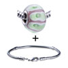 Pink Murano Green Lines Pattern European Bead Bracelet Combination