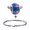  Blue  Murano Red Stripe Pattern European Bead Bracelet  ... 