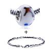 Ink Marks In White Murano Glass  European   Bead  Bracelet  ... 