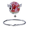 Pink Flowers Translucent  Murano   Glass  European  Bead  Bracelet  ... 