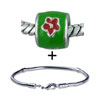 Green And Red Flowered Enamel Bracelet Combination