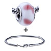 Pink Crescent Murano Glass European  Bead   Bracelet  Combination  ... 
