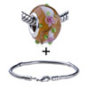 Tan Pink Flower And Green Texture Leaf Bracelet Combination