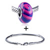 Blue And Pink Swirl Polymer Clay Beads Bracelet Combination