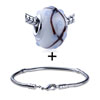 Brown Texture Crisscross Line And  Light  Blue Dots Bracelet  ... 