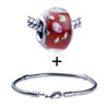 Pink Flower Green Dot Decorated Translucent Bracelet Combination
