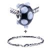 Black Murano White Snow Pattern European Bead Bracelet Combination