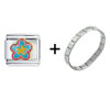 Pink Blue  Flower   Italian   Charm  Bracelet